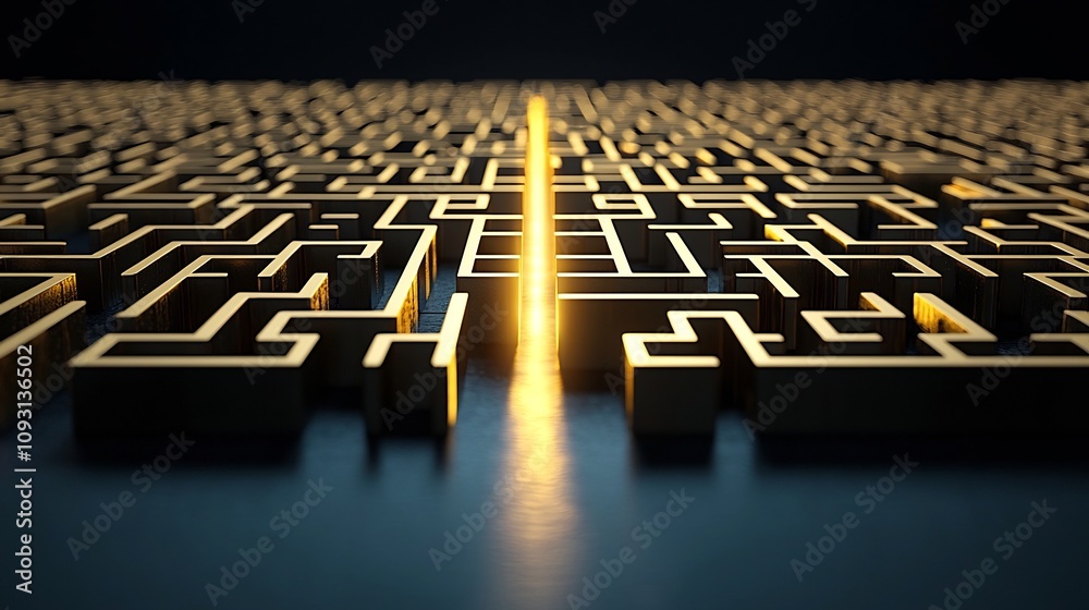 Aufkleber striking 3d golden maze with a bright glowing path leading through emphasizing clarity problem solvi