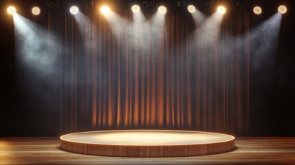 Empty Stage with Dramatic Lighting and Smoke Effects Ready for Performance, Show, or Presentation in a Theater or Event Space