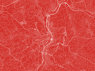 Christmas Map of Marburg, Germany in Snowy White on Festive Red Background.