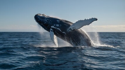 Fototapeta premium Spectacular Humpback Whale Breaching Ocean Surface