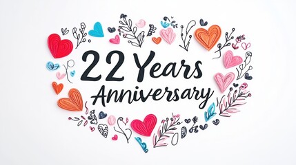 Celebration of a 22-year anniversary with decorative hearts and floral designs.