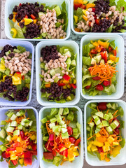 Meal Prep with Colorful Salads in Containers