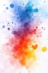 Colorful watercolor splash with heart shapes