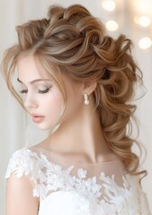 Romantic Half-Up Half-Down Hairstyle Featuring Elegant Curls and Delicate Accessories for an Enchanting Bridal Look