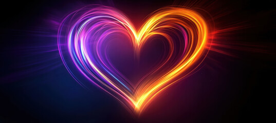 Abstract neon heart with fast-moving light