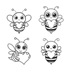Set of honey bee for honey product package and logotypes. Simple vector bee silhouettes isolated on white background