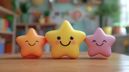 Obraz premium 3D Illustration Happy Star Friends, Joy, Happiness, Friendship