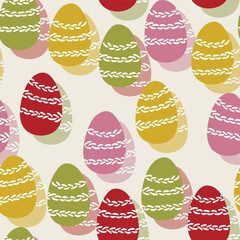 Happy Easter seamless pattern with eggs on color background. Polka dots design for card, postcard, wallpaper, posters. Vector stock illustration. Cartoon style.