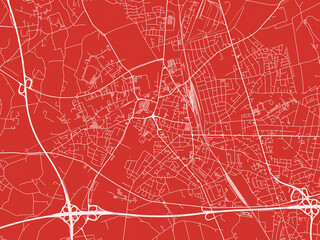 Christmas Map of Moers, Germany in Snowy White on Festive Red Background.