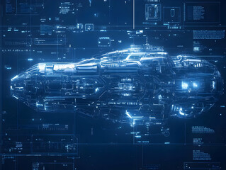 3D Illustration Futuristic Spaceship HUD Data Analysis