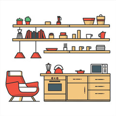 house furniture flat icon vector bundle set, Outline furniture flat icon vector set, interior room furniture flat icon