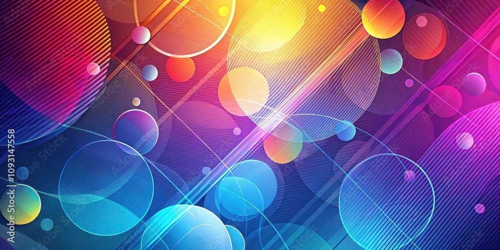 Poster Abstract Digital Art with Overlapping Circles and Colorful Lines