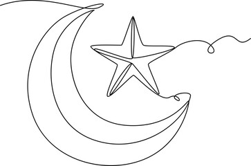 Crescent and star one line art vector