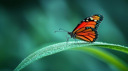Fototapeta premium glitch, Close up of papilio palinurus on green leaf. Image with selected focus and negative space for your text , isolated on white background, , copy space, copy space for text,