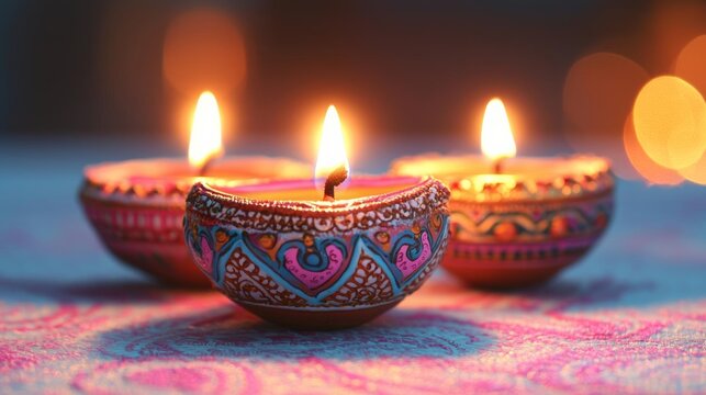 Diwali festive background with decorated diya lamp lit for celebration prosperity and good luck traditional Indian festival