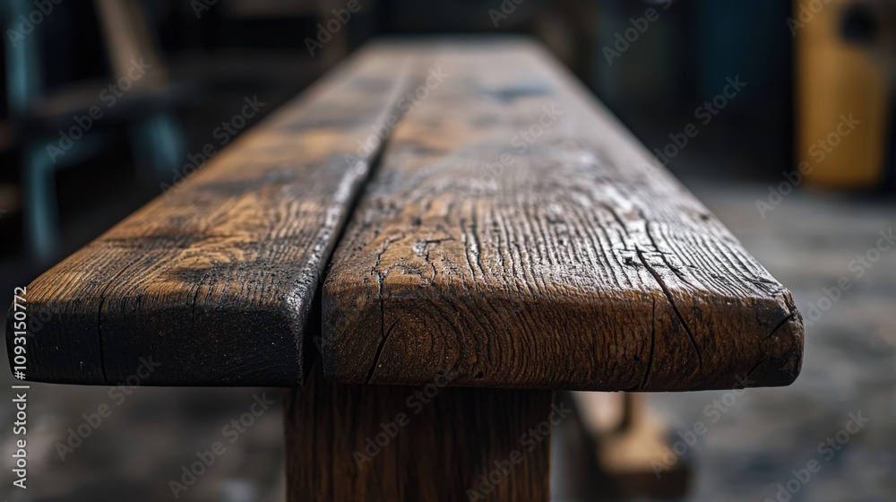 Poster close-up of a rustic wooden table with unique textures and patterns, perfect for evoking a sense of 