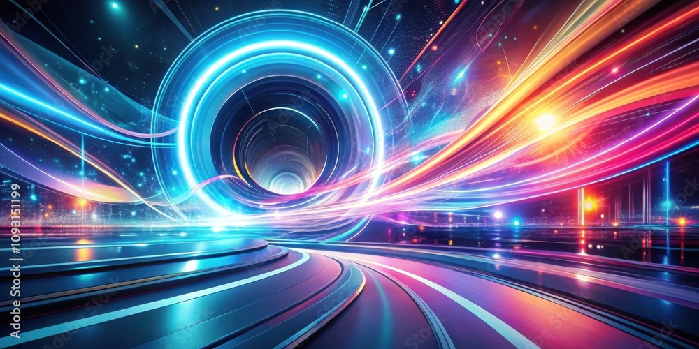 Aufkleber A futuristic abstract landscape featuring glowing lines of light that create a dynamic and vibrant visual experience