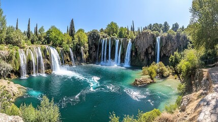 Obraz premium Stunning Panorama of Kursunlu Waterfall in Antalya, Turkey: A Cascade of Beauty