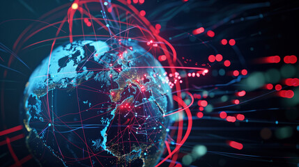 Obraz premium Digital Globe with Interconnected Financial Networks Depicting Global Economic Interdependence and Worldwide Connectivity