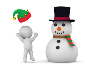 Happy 3D Character with a Snowman