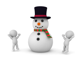 Happy 3D Characters with a Large Snowman