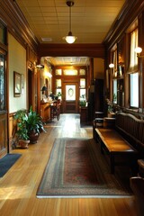 Welcoming historic hotel interior in Nordic design, featuring cozy and vintage designs.