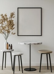  Photorealistic Mockup of Empty Black Frame with Marble Top Round Table and Side Tables