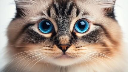 Mesmerizing Close up of a Fluffy Persian Cat s Face with Brilliant Blue Eyes