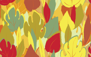 Floral seamless with hand drawn color exotic monstera leaves. Cute summer background. Tropic branches. Modern floral compositions. Fashion vector illustration for wallpaper, fabric, textile.