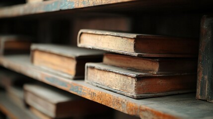 Vintage Books on Wooden Shelves in a Cozy Library Setting, Evoking a Sense of Nostalgia and Intellectual Exploration through Timeless Literature and Classic Design