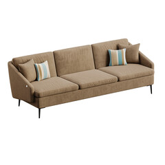 A brown couch with pillows on it