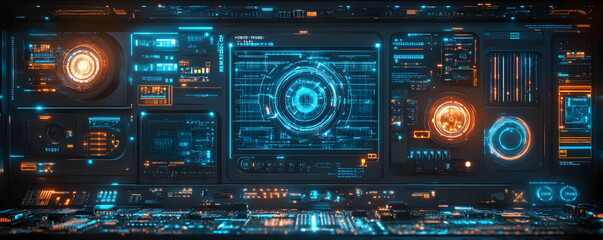 Fototapeta premium 3D Illustration Futuristic Technology Interface Data Center Server Room