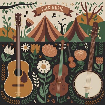 Folk Music Festival Featuring Stringed Instruments and Flowers