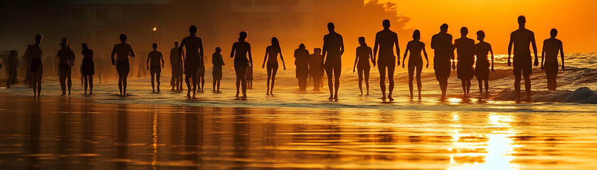 Photo - Golden Hour Beach Walk Silhouettes