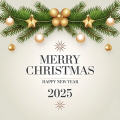 Merry Christmas Happy New Year Two Thousand Twenty Five Greeting