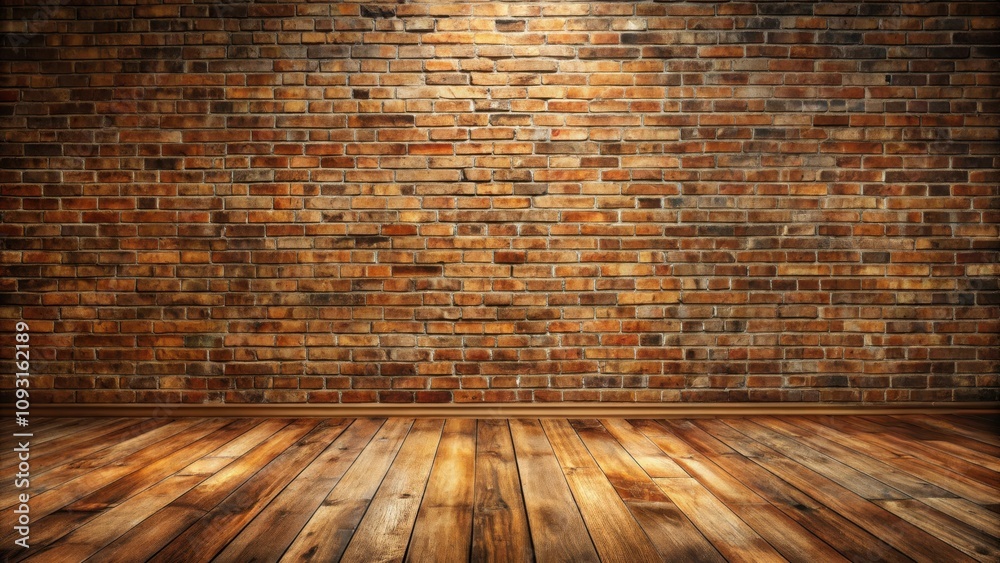 Aufkleber a brick wall backdrop with a wooden floor, offering a simple yet elegant setting for various design 