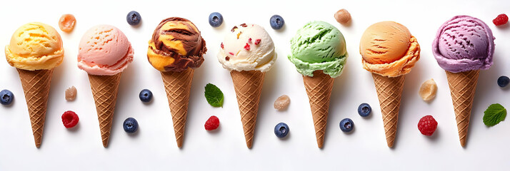 Photo Colorful Ice Cream Cones and Berries