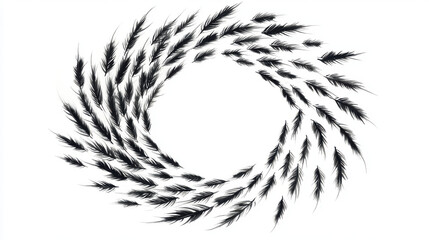 swirling composition of thin, curved arrow spirals creates dynamic visual effect. black elements contrast against white background, evoking sense of movement and energy