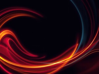 Vibrant abstract wave of neon red and gold swirling on a dark navy background, shimmering colors, dynamic, glowing waves