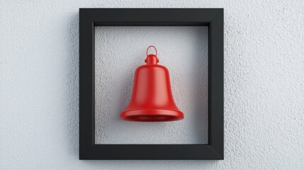 Obraz premium A vibrant red bell is displayed in a sleek black frame against a textured wall, creating a striking visual contrast.