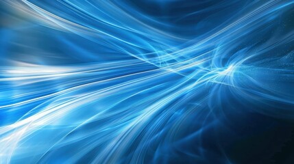 Swirling blue abstract background with smooth flowing lines and dynamic light effects.