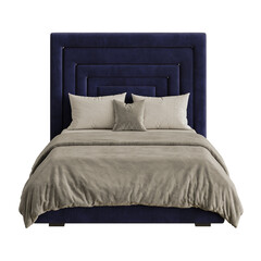 A blue headboard with a white pillow and a white pillow on the bed