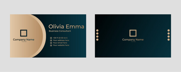 Modern business card with a dark theme and gold accents