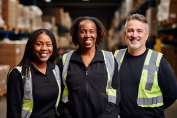 Fototapeta premium Group portrait of diverse middle aged warehouse workers
