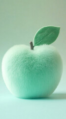 Fuzzy mint green apple with a leaf on pastel background