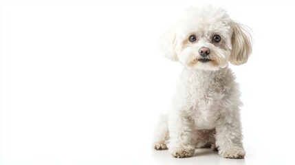 Elegant poodle with stylish haircut sitting gracefully on white background for pet photography