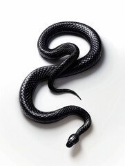 Obraz premium 3D rendering of Weaving Black Snake with Realistic Details and High Contrast on a White Vector Illustration