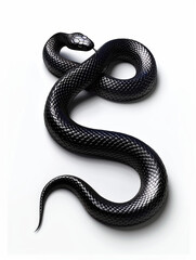 Naklejka premium 3D rendering of Elegant Black Snake Weaving Downward in a High-Contrast Design on White Background