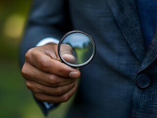 Fototapeta premium Photo Hand Holding Magnifying Glass Investigation