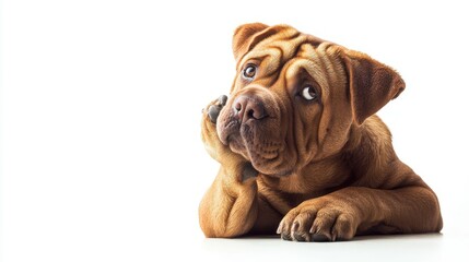 Thoughtful shar pei with wrinkly skin on white background a captivating pet portrait